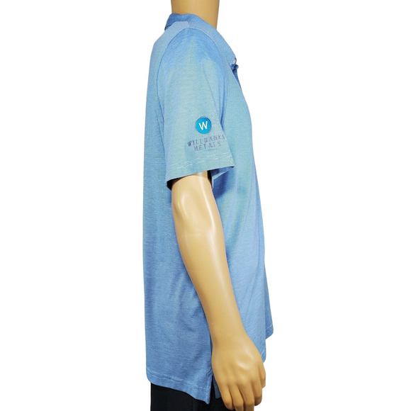 Travis Mathew Mens XLarge Blue Striped Short Sleeve Polo Shirt Arm Emblem EUC - Picture 2 of 6